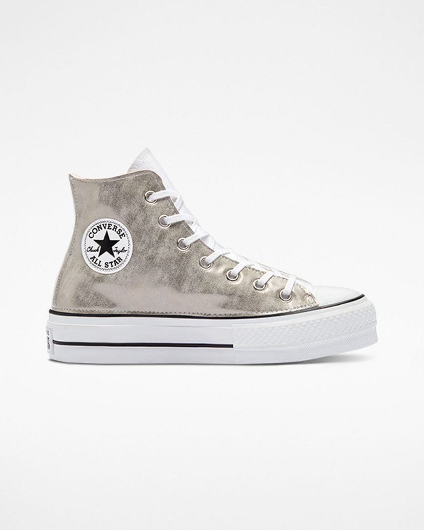 Zapatos Plataforma Converse Chuck Taylor All Star Lift Metallic Wave Altas Mujer Blancas | PE P4025E